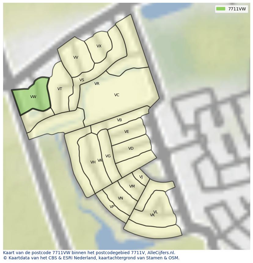 Afbeelding van het postcodegebied 7711 VW op de kaart.