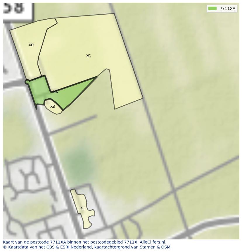 Afbeelding van het postcodegebied 7711 XA op de kaart.