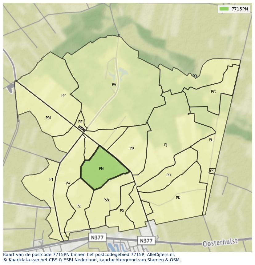 Afbeelding van het postcodegebied 7715 PN op de kaart.