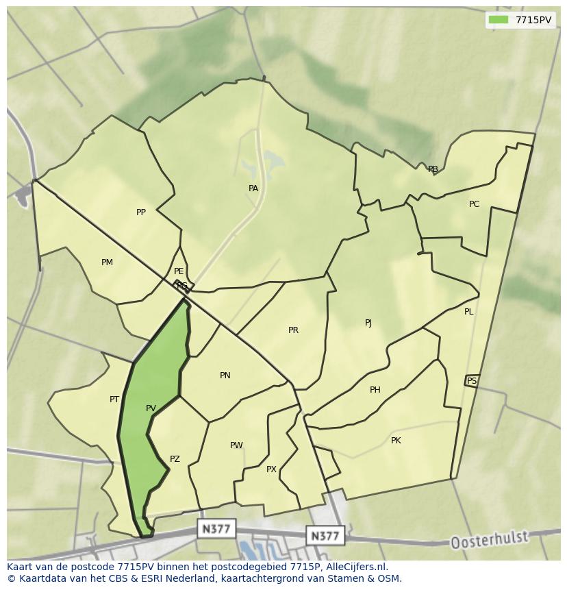 Afbeelding van het postcodegebied 7715 PV op de kaart.