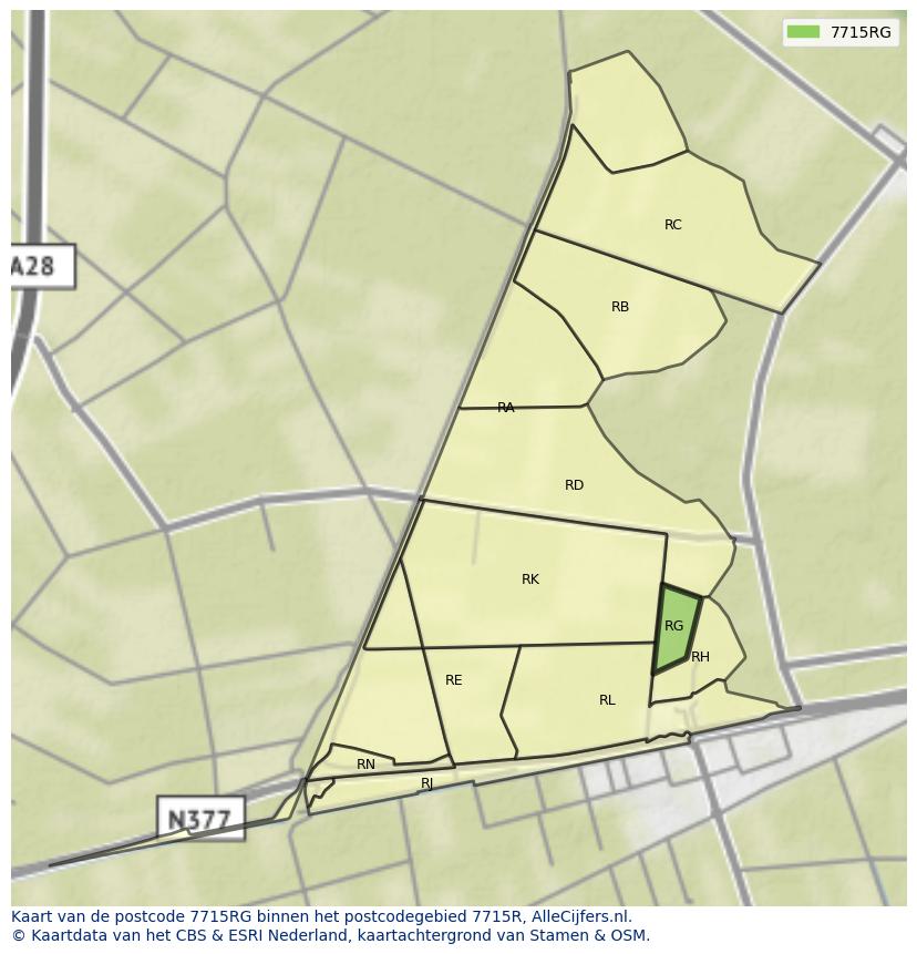 Afbeelding van het postcodegebied 7715 RG op de kaart.