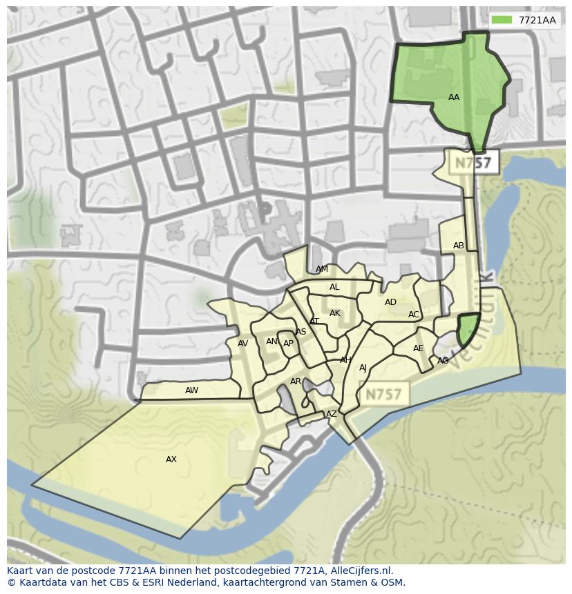 Afbeelding van het postcodegebied 7721 AA op de kaart.