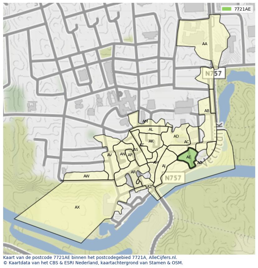 Afbeelding van het postcodegebied 7721 AE op de kaart.