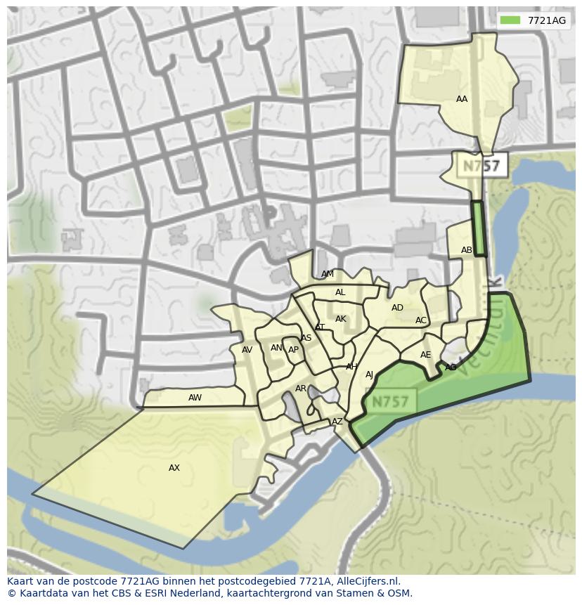 Afbeelding van het postcodegebied 7721 AG op de kaart.