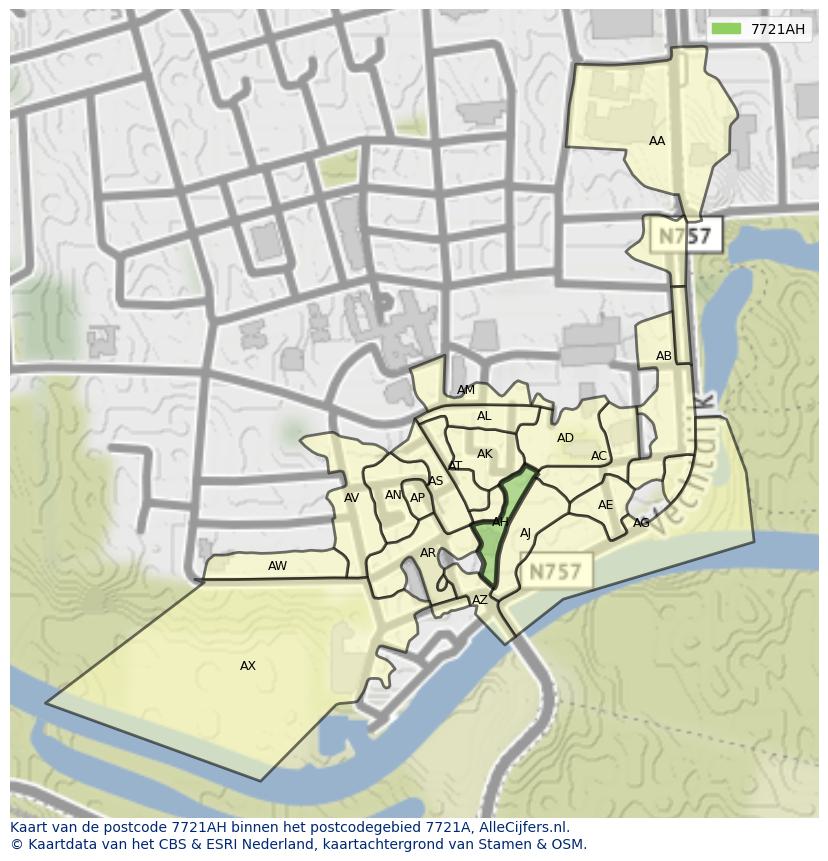 Afbeelding van het postcodegebied 7721 AH op de kaart.