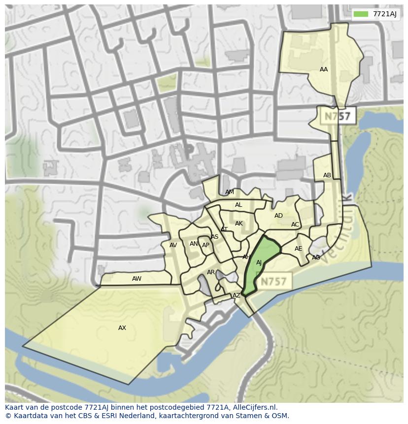 Afbeelding van het postcodegebied 7721 AJ op de kaart.