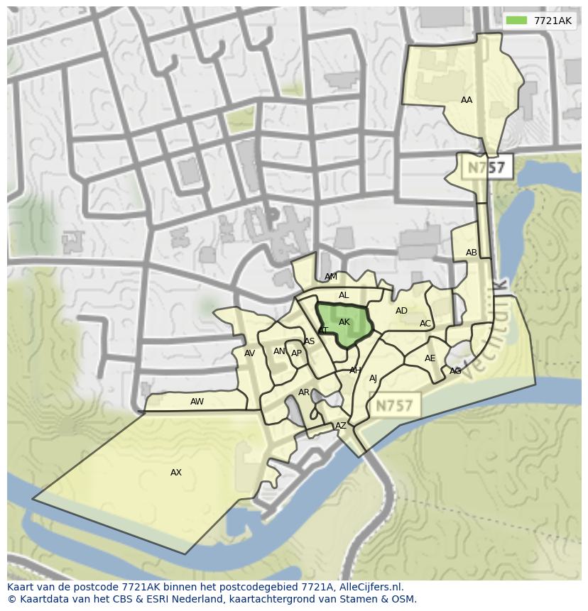 Afbeelding van het postcodegebied 7721 AK op de kaart.