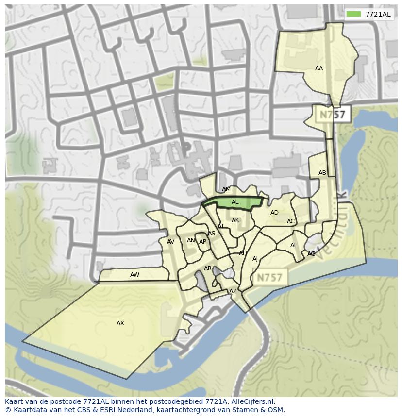 Afbeelding van het postcodegebied 7721 AL op de kaart.