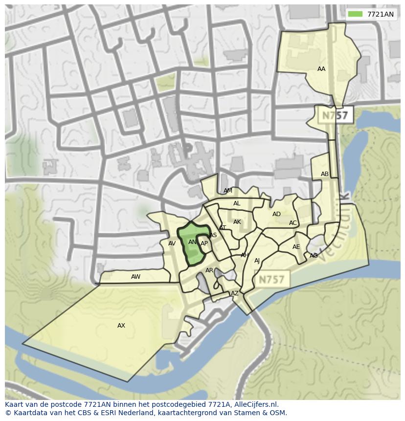Afbeelding van het postcodegebied 7721 AN op de kaart.