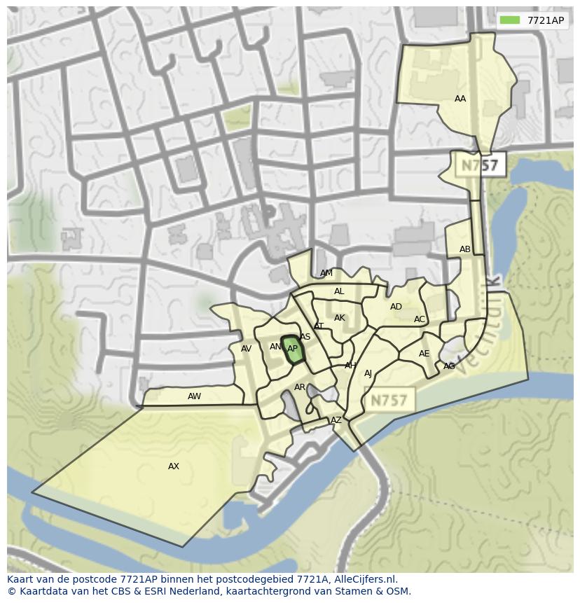 Afbeelding van het postcodegebied 7721 AP op de kaart.