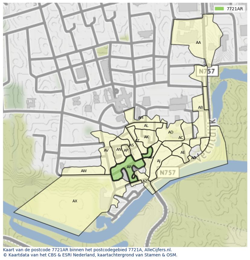 Afbeelding van het postcodegebied 7721 AR op de kaart.