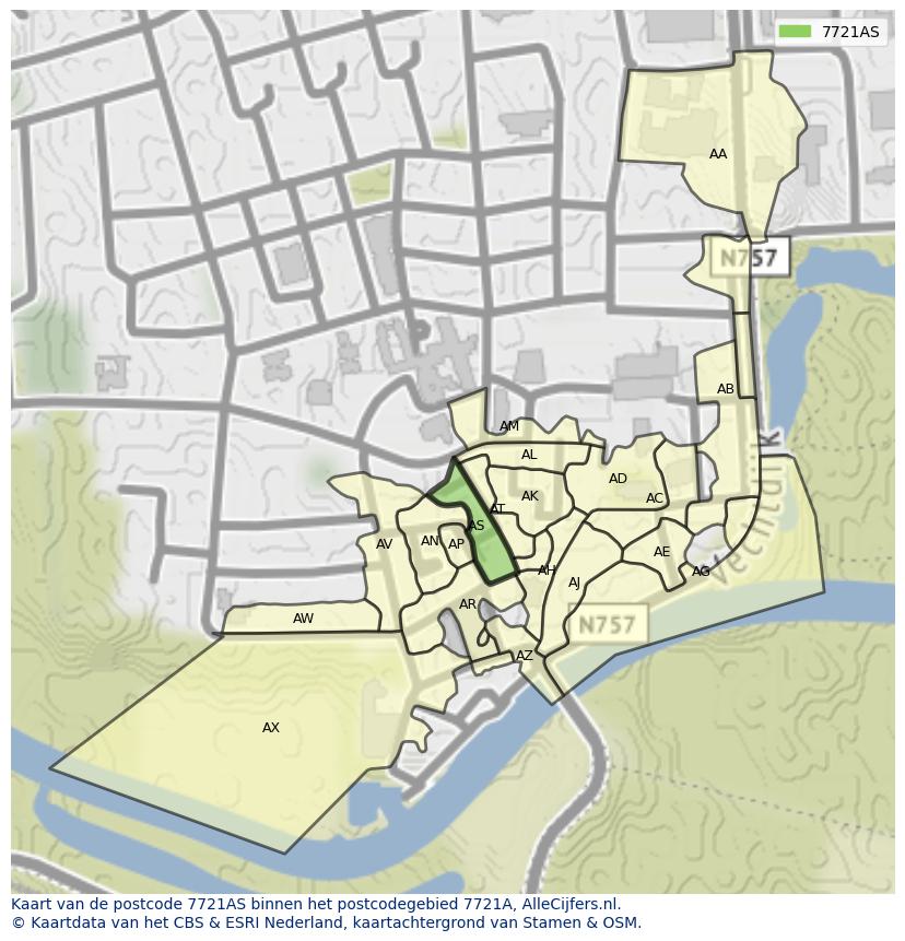 Afbeelding van het postcodegebied 7721 AS op de kaart.