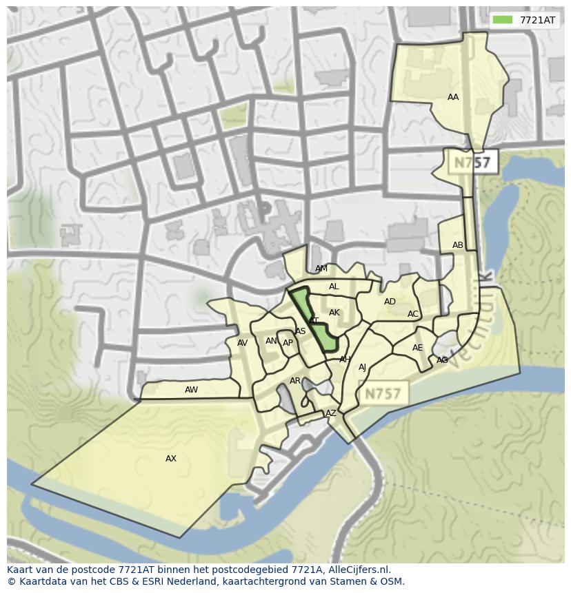 Afbeelding van het postcodegebied 7721 AT op de kaart.