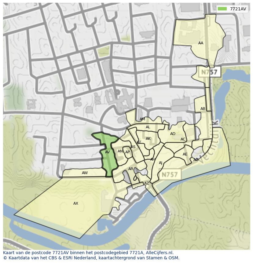 Afbeelding van het postcodegebied 7721 AV op de kaart.