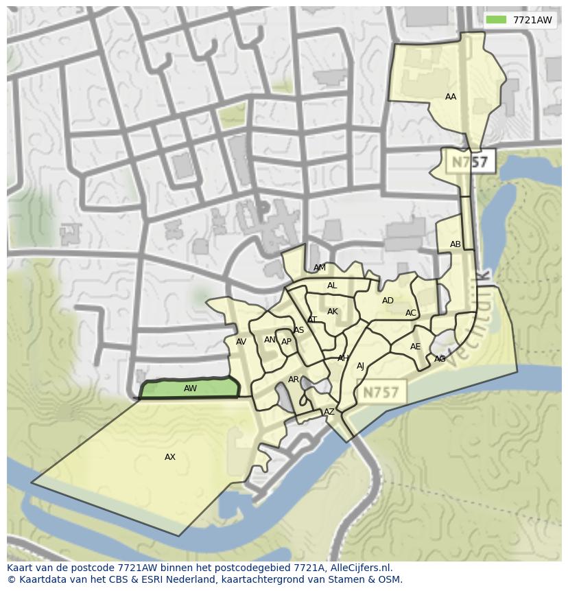 Afbeelding van het postcodegebied 7721 AW op de kaart.