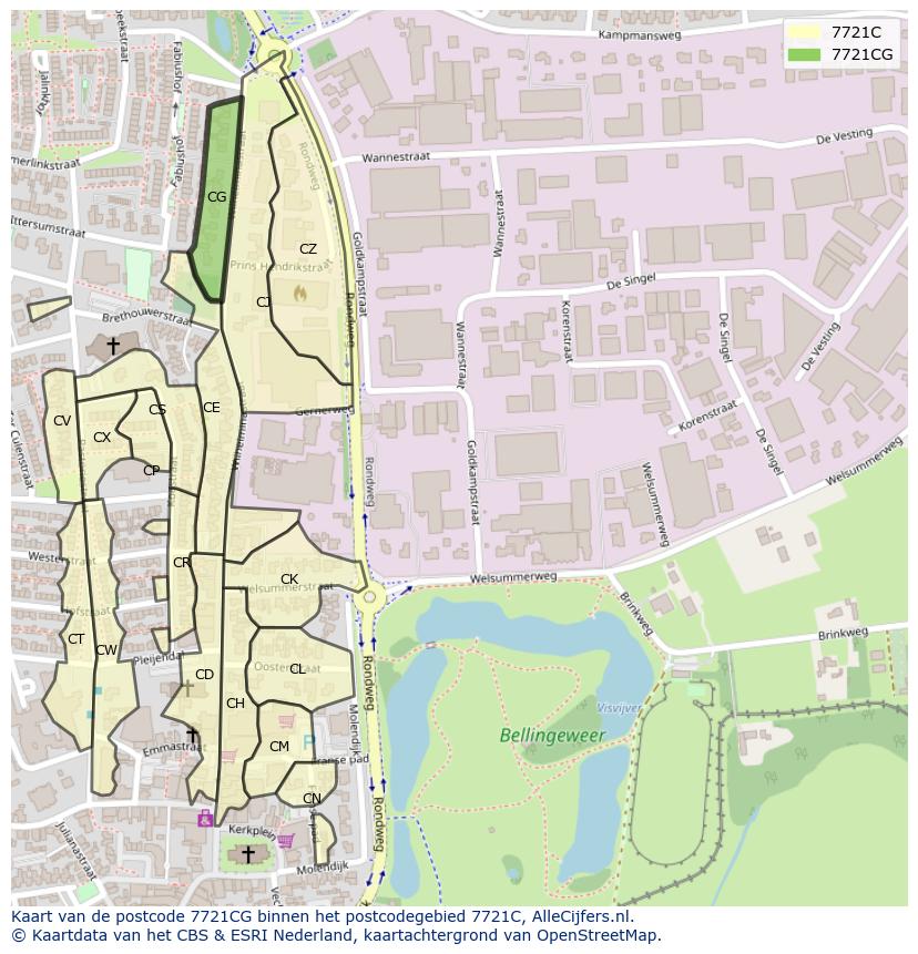 Afbeelding van het postcodegebied 7721 CG op de kaart.