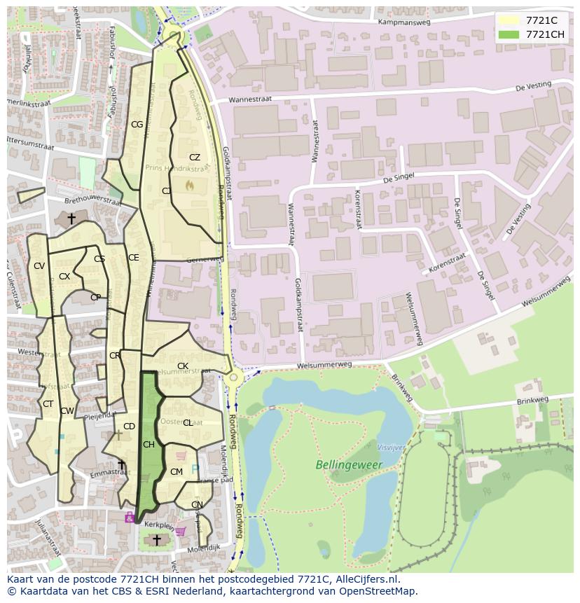 Afbeelding van het postcodegebied 7721 CH op de kaart.