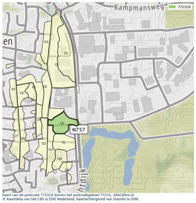 Afbeelding van het postcodegebied 7721 CK op de kaart.