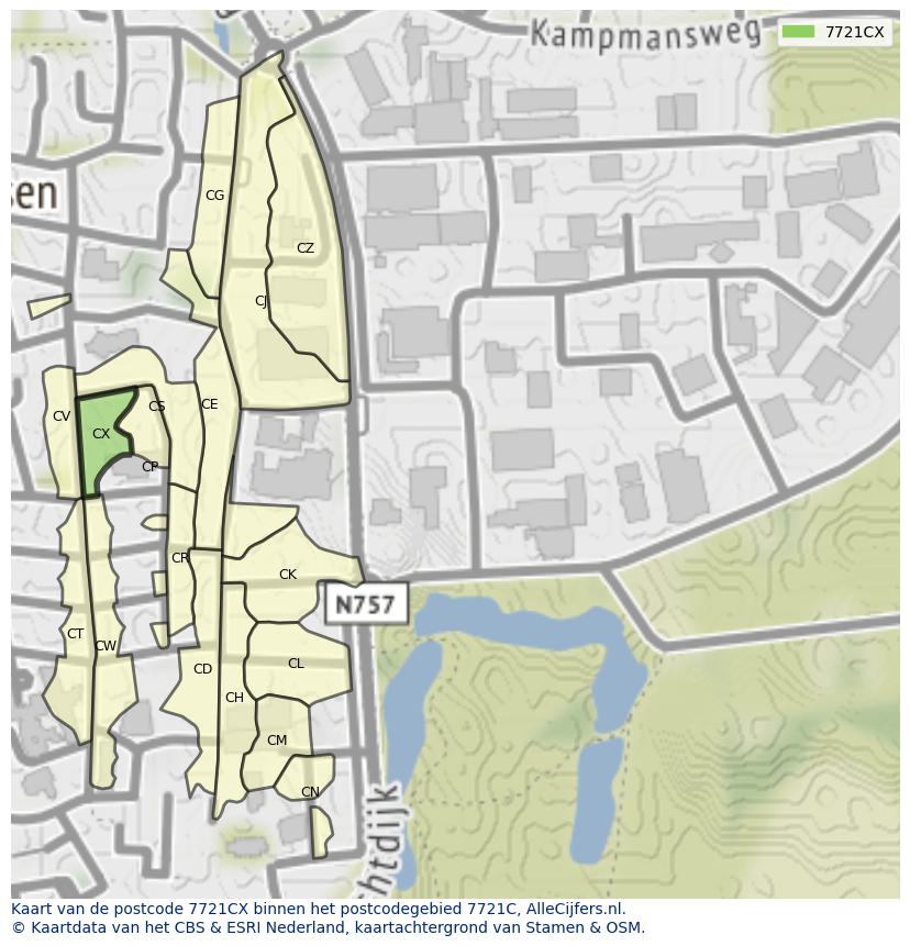 Afbeelding van het postcodegebied 7721 CX op de kaart.