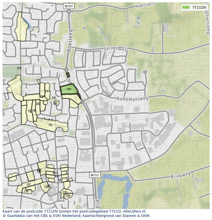 Afbeelding van het postcodegebied 7721 DV op de kaart.