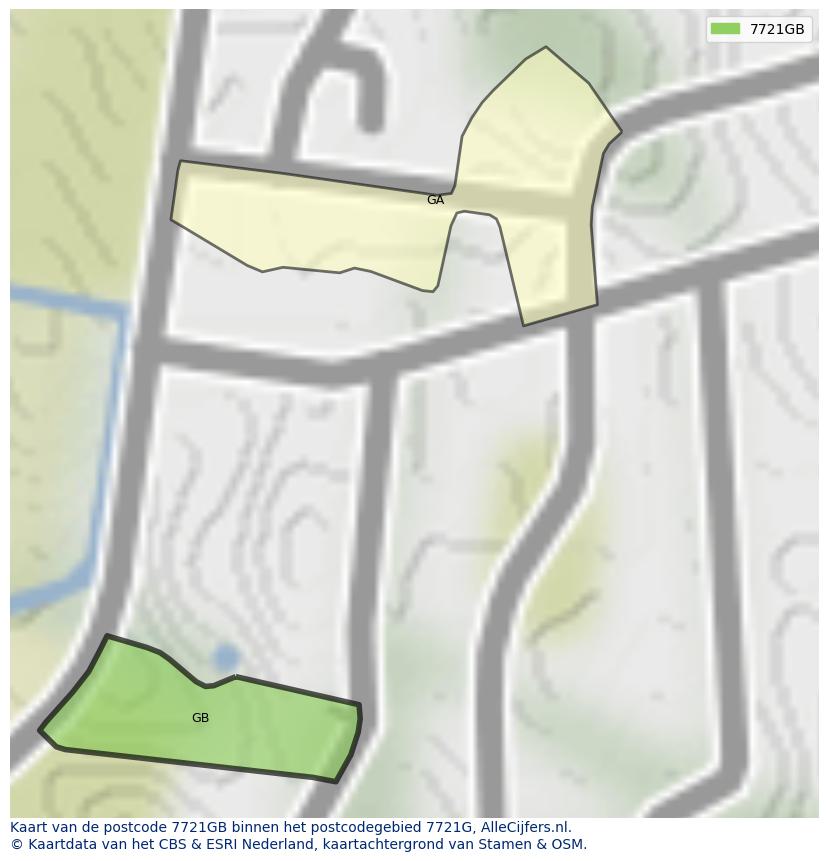 Afbeelding van het postcodegebied 7721 GB op de kaart.