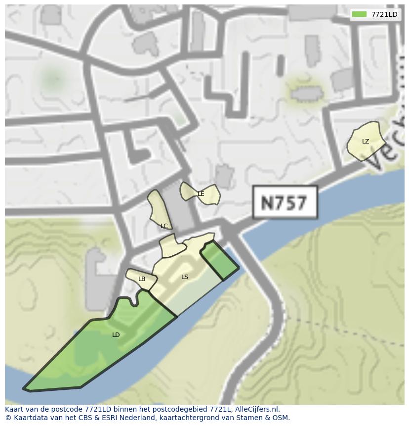 Afbeelding van het postcodegebied 7721 LD op de kaart.