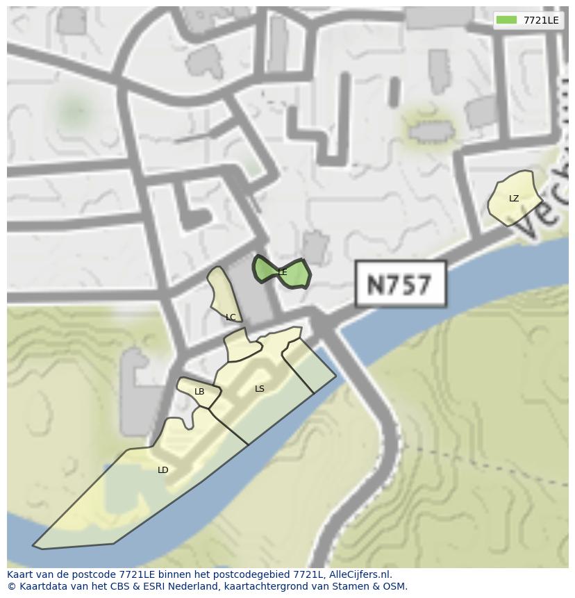 Afbeelding van het postcodegebied 7721 LE op de kaart.