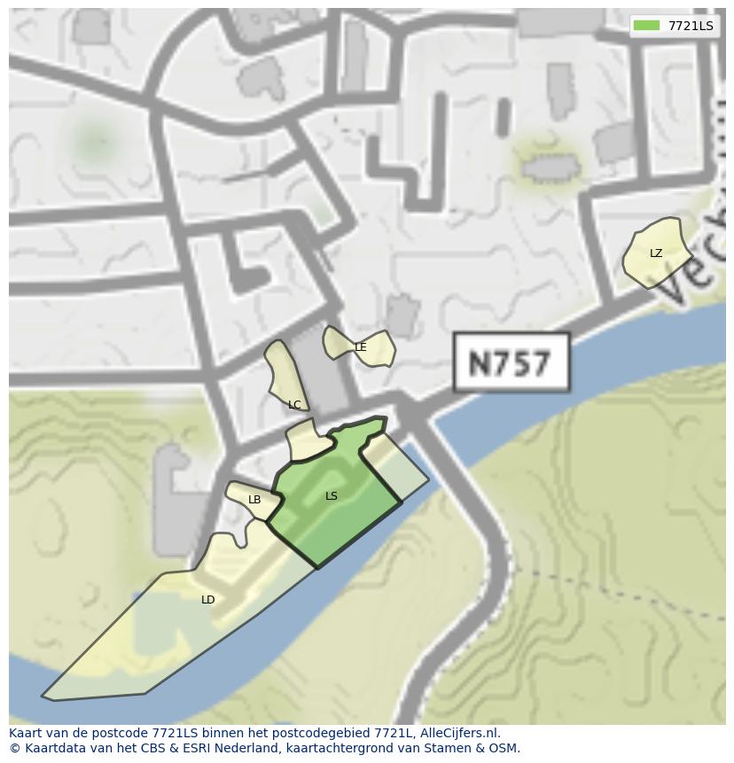 Afbeelding van het postcodegebied 7721 LS op de kaart.