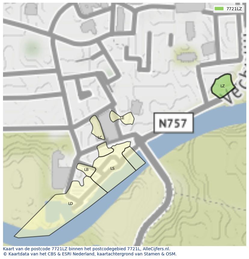 Afbeelding van het postcodegebied 7721 LZ op de kaart.