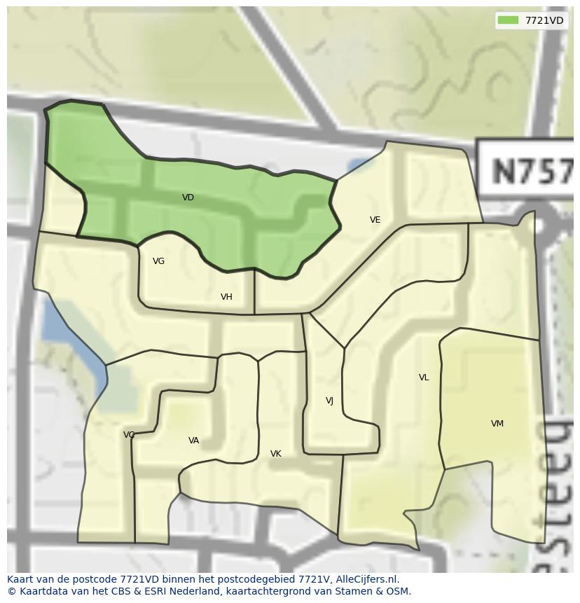 Afbeelding van het postcodegebied 7721 VD op de kaart.