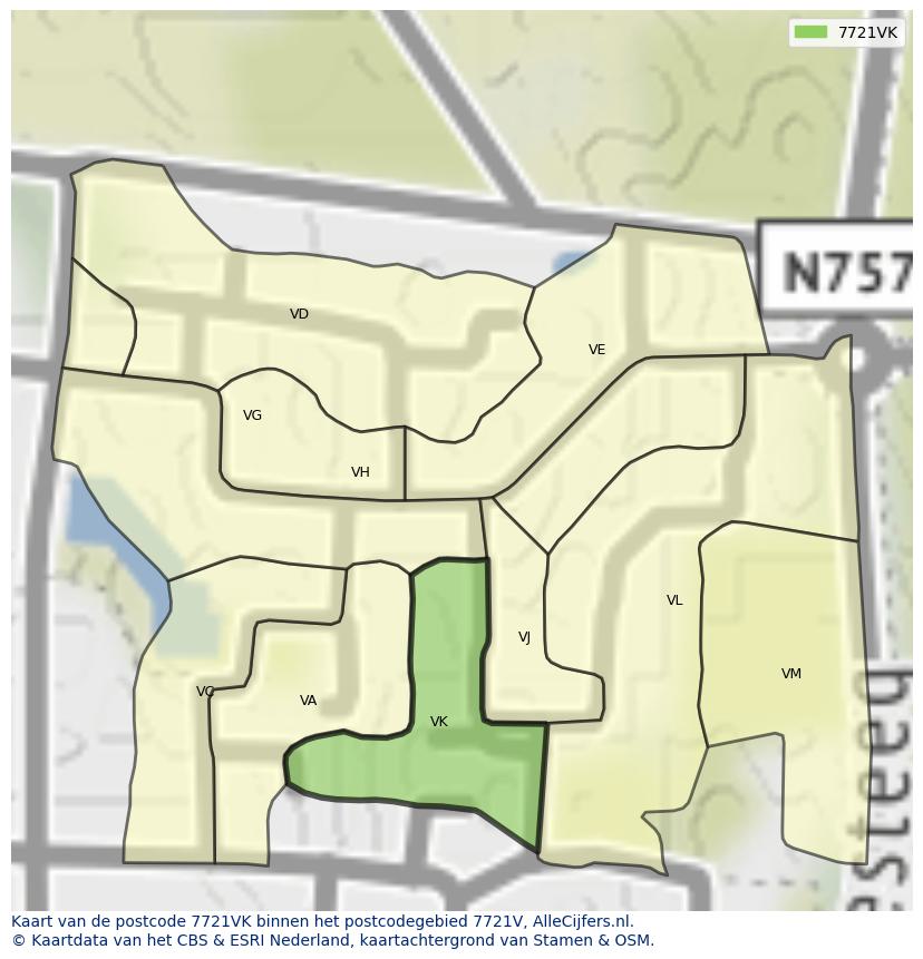Afbeelding van het postcodegebied 7721 VK op de kaart.