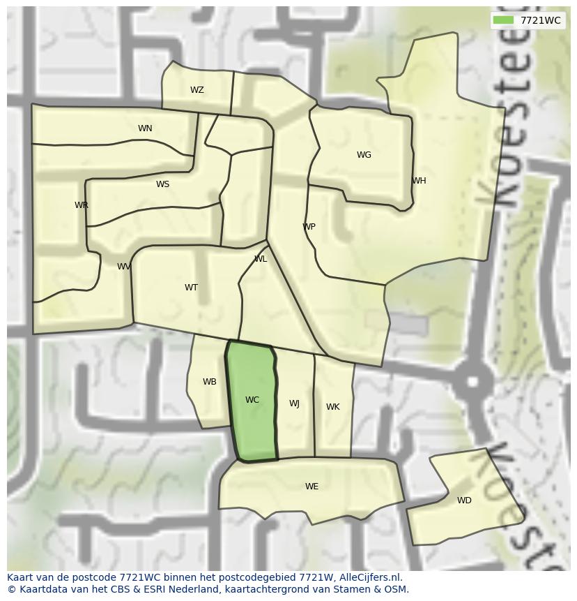 Afbeelding van het postcodegebied 7721 WC op de kaart.