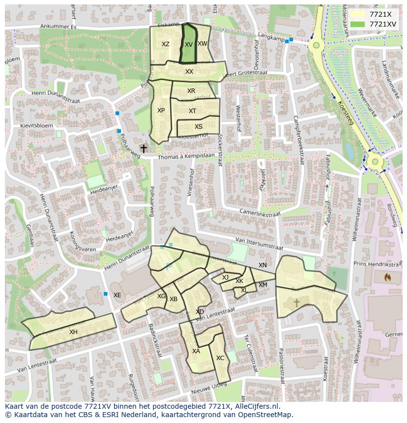 Afbeelding van het postcodegebied 7721 XV op de kaart.