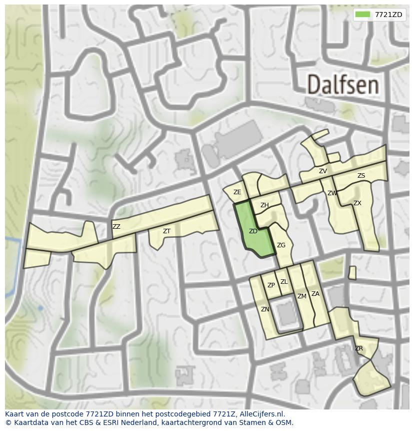 Afbeelding van het postcodegebied 7721 ZD op de kaart.
