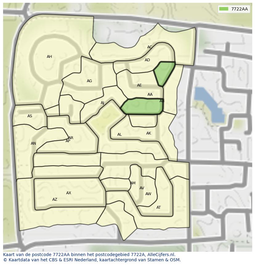 Afbeelding van het postcodegebied 7722 AA op de kaart.