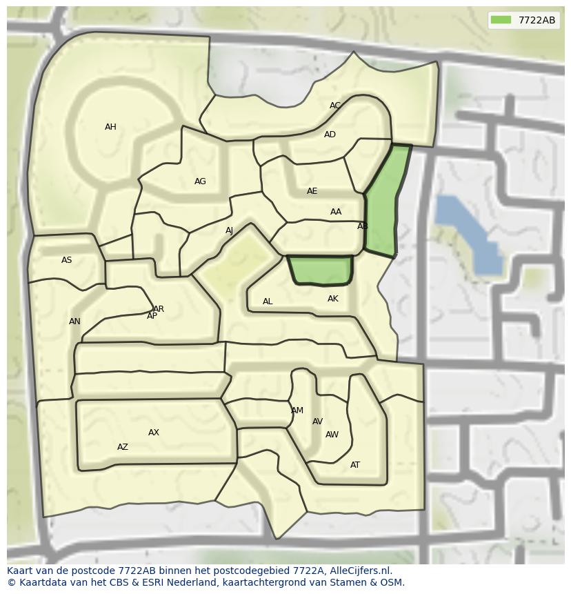 Afbeelding van het postcodegebied 7722 AB op de kaart.