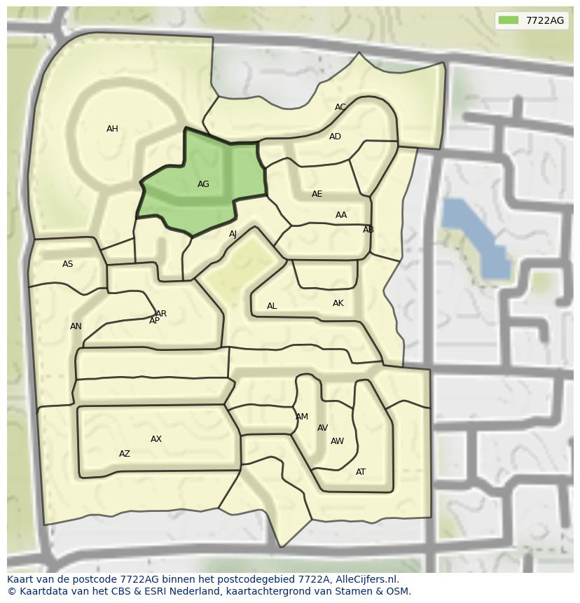 Afbeelding van het postcodegebied 7722 AG op de kaart.