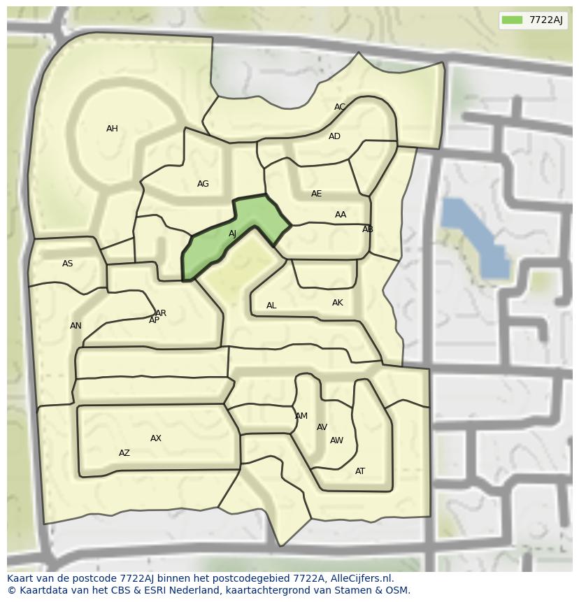 Afbeelding van het postcodegebied 7722 AJ op de kaart.