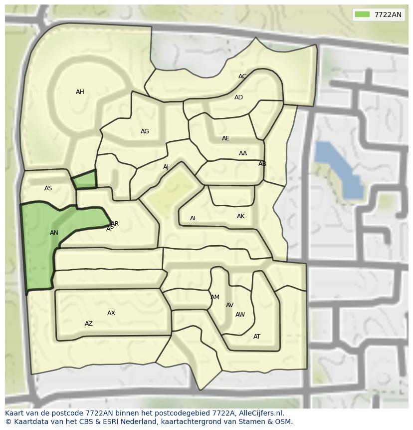 Afbeelding van het postcodegebied 7722 AN op de kaart.