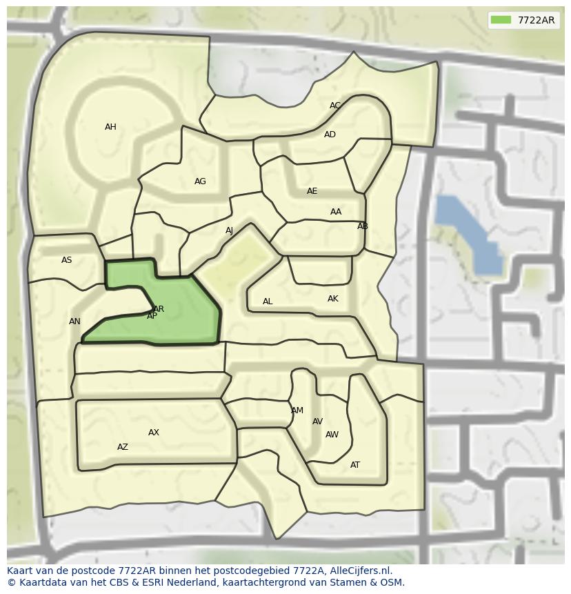 Afbeelding van het postcodegebied 7722 AR op de kaart.
