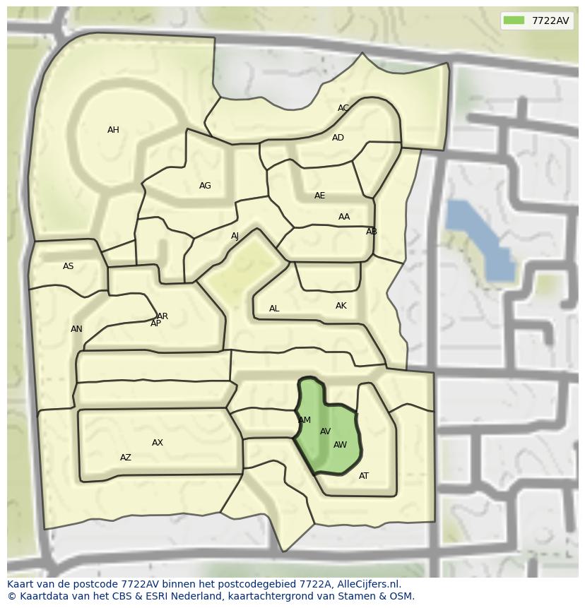 Afbeelding van het postcodegebied 7722 AV op de kaart.