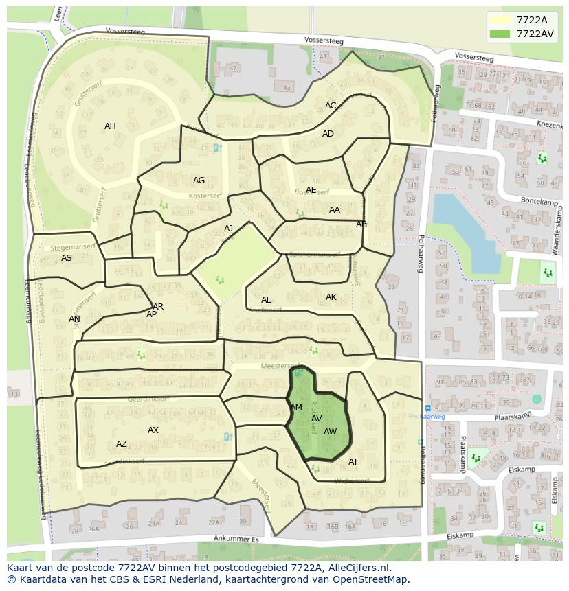 Afbeelding van het postcodegebied 7722 AV op de kaart.