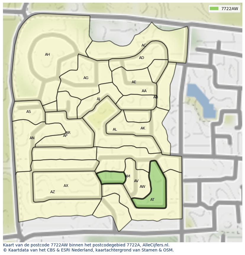 Afbeelding van het postcodegebied 7722 AW op de kaart.