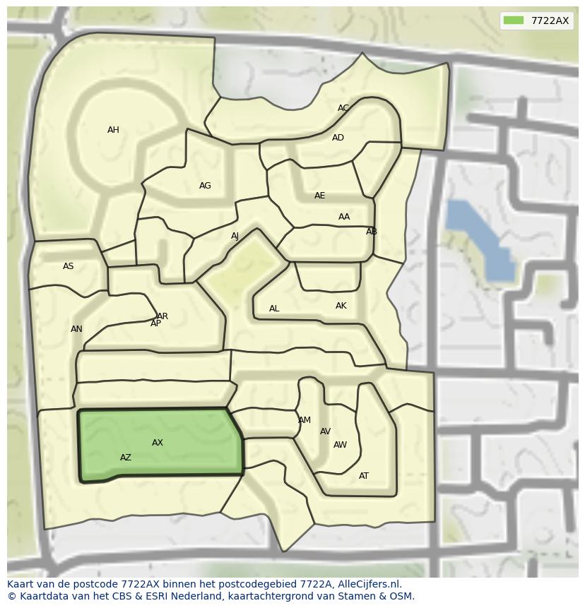 Afbeelding van het postcodegebied 7722 AX op de kaart.