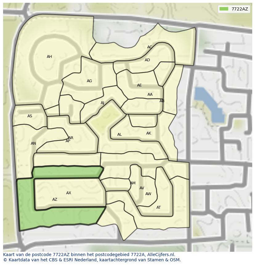 Afbeelding van het postcodegebied 7722 AZ op de kaart.