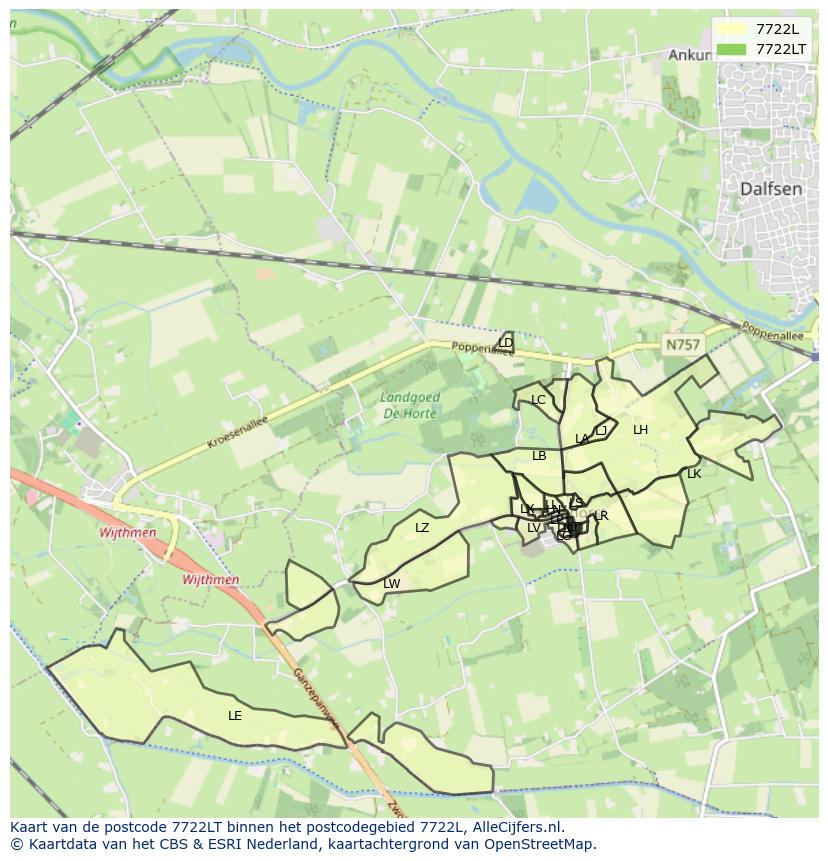 Afbeelding van het postcodegebied 7722 LT op de kaart.