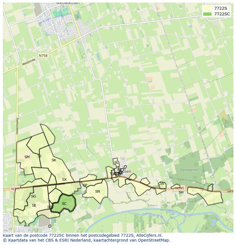 Afbeelding van het postcodegebied 7722 SC op de kaart.