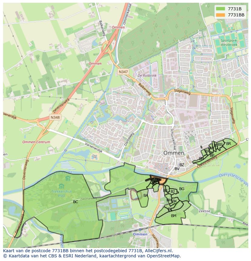 Afbeelding van het postcodegebied 7731 BB op de kaart.