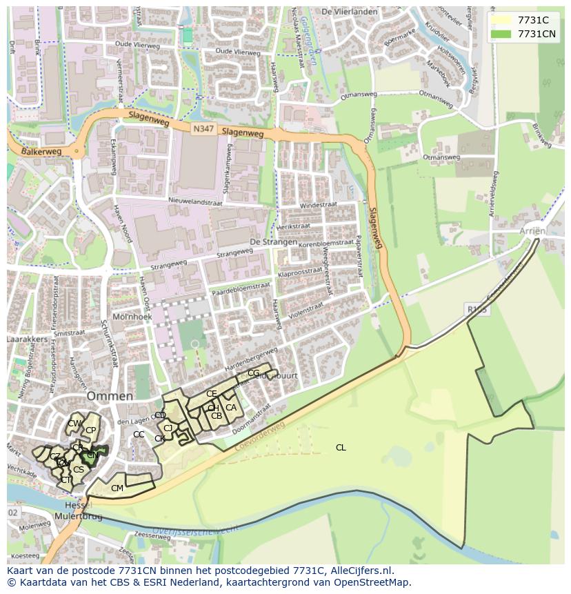 Afbeelding van het postcodegebied 7731 CN op de kaart.
