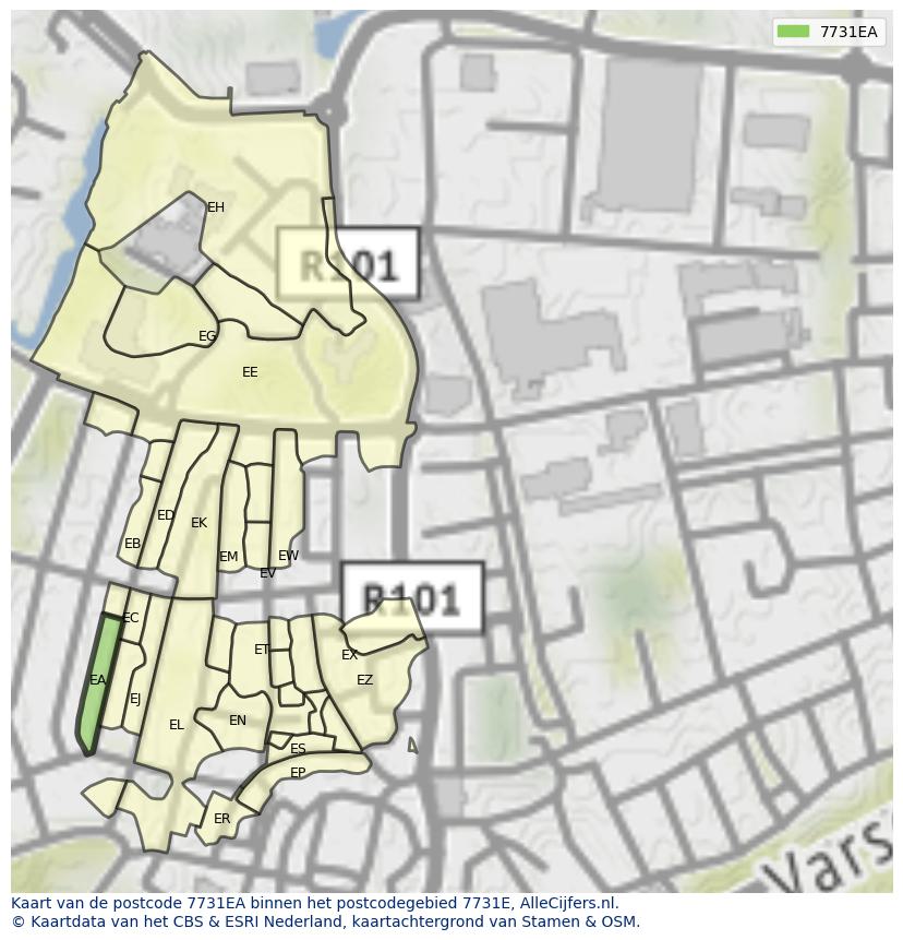 Afbeelding van het postcodegebied 7731 EA op de kaart.